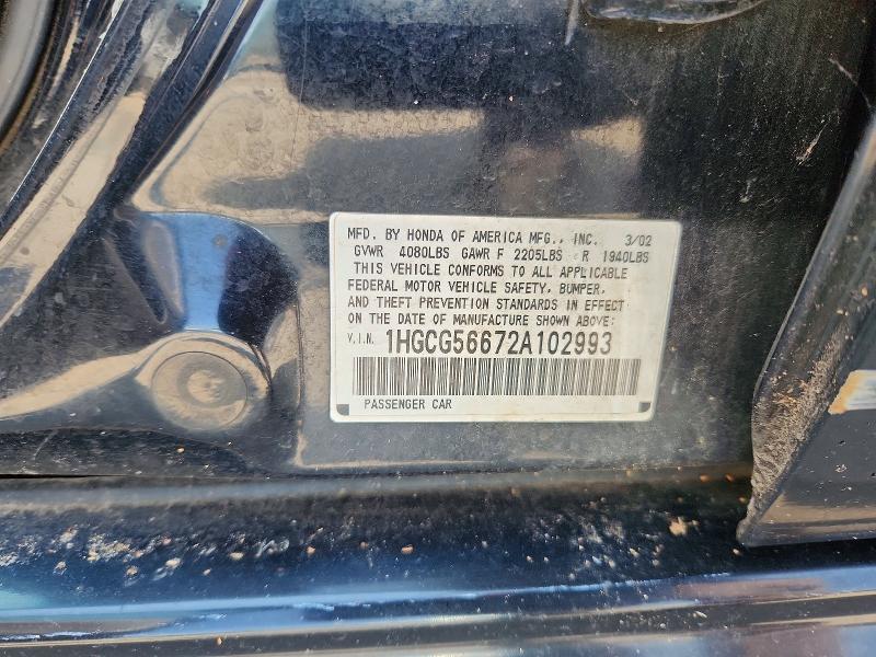 63424636 :رقم المزاد ، 1HGCG56672A102993 vin ، 2002 Honda Accord مزاد بيع