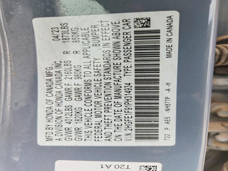 Продаж на аукціоні авто 2023 Honda Civic, vin: 2HGFE1F91PH314934, номер лоту: 64475876