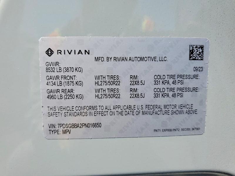 Aukcja sprzedaży 2023 Rivian R1s, vin: 7PDSGBBA2PN016650, numer aukcji: 65540366