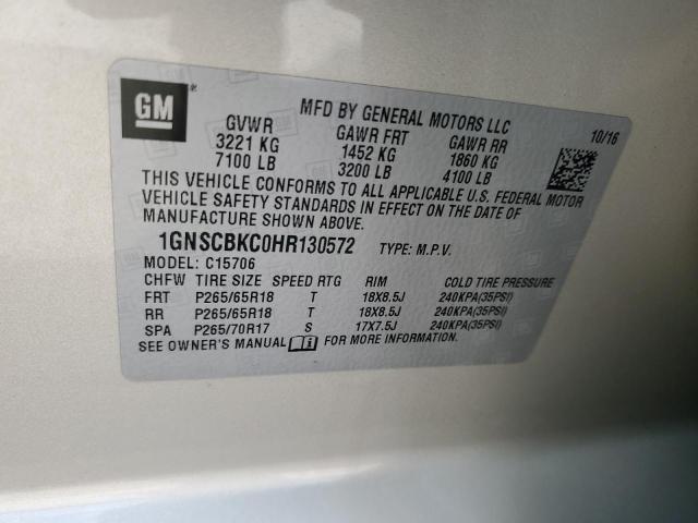 Aukcja sprzedaży 2017 Chevrolet Tahoe, vin: 1GNSCBKC0HR130572, numer aukcji: 62254406