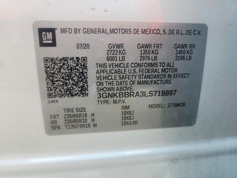 66181356 :رقم المزاد ، 3GNKBBRA3LS718897 vin ، 2020 Chevrolet Blazer مزاد بيع