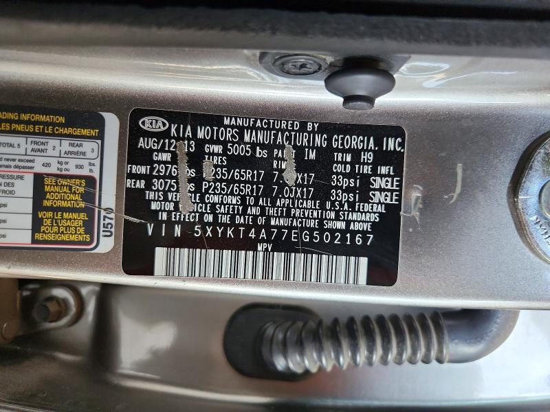 64292936 :رقم المزاد ، 5XYKT4A77EG502167 vin ، 2014 Kia Sorento مزاد بيع