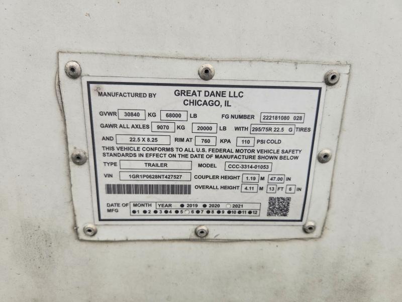 Продажа на аукционе авто 2021 Great Dane Trailers Trailer, vin: 1GR1P0628NT427527, номер лота: 61909866
