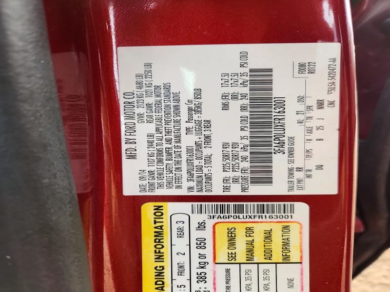 2015 Ford Fusion მანქანა იყიდება აუქციონზე, vin: 3FA6P0LUXFR163001, აუქციონის ნომერი: 64829236