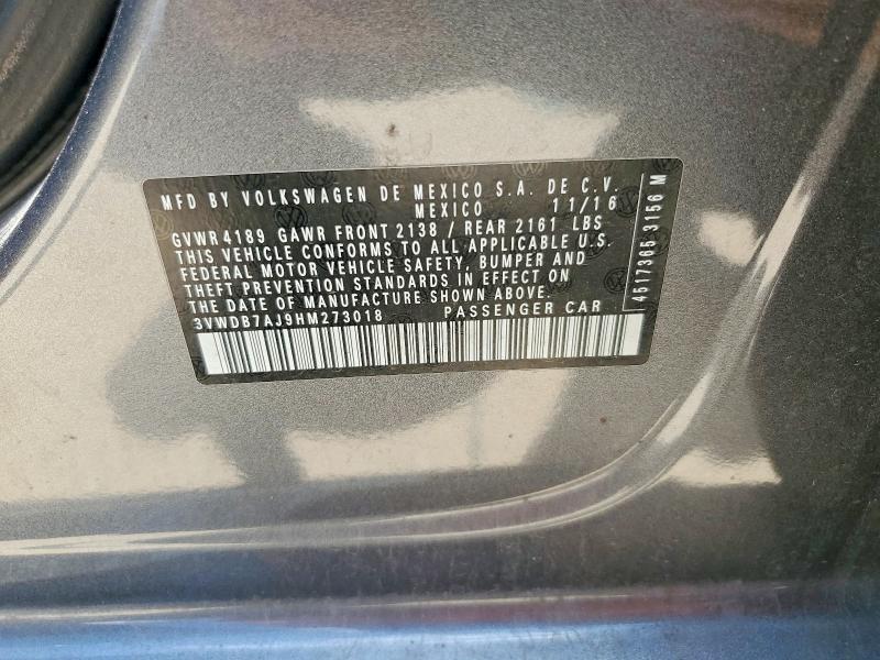 Продажа на аукционе авто 2017 Volkswagen Jetta, vin: 3VWDB7AJ9HM273018, номер лота: 63703376
