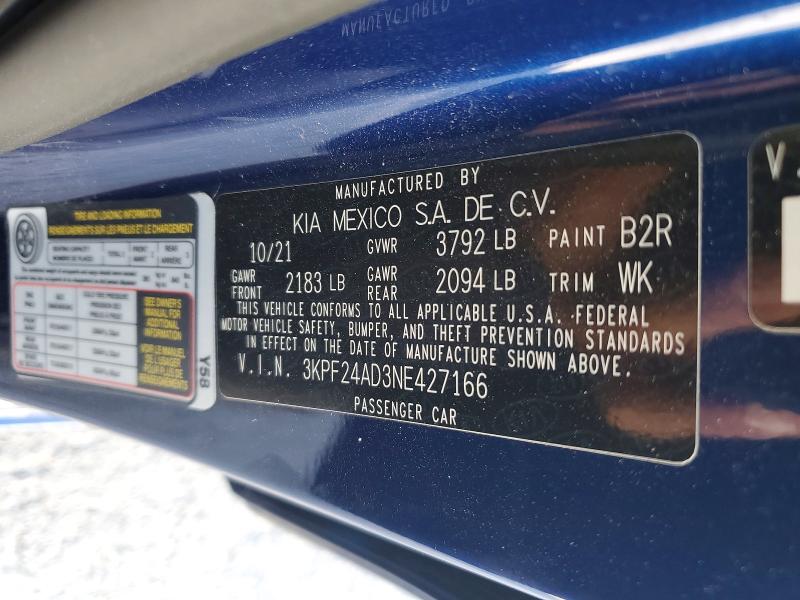 Aukcja sprzedaży 2022 Kia Forte, vin: 3KPF24AD3NE427166, numer aukcji: 66425156