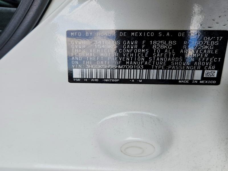 2017 Honda Fit მანქანა იყიდება აუქციონზე, vin: 3HGGK5H58HM709193, აუქციონის ნომერი: 65299016
