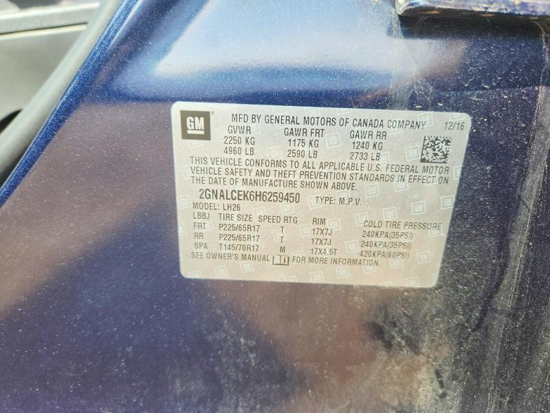 65021416 :رقم المزاد ، 2GNALCEK6H6259450 vin ، 2017 Chevrolet Equinox مزاد بيع