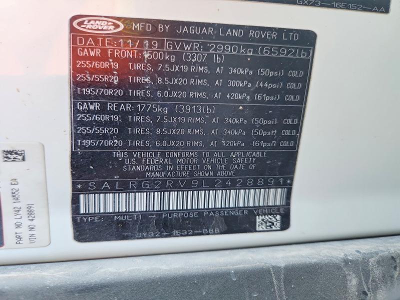 65498266 :رقم المزاد ، SALRG2RV9L2428891 vin ، 2020 Land Rover Discovery مزاد بيع