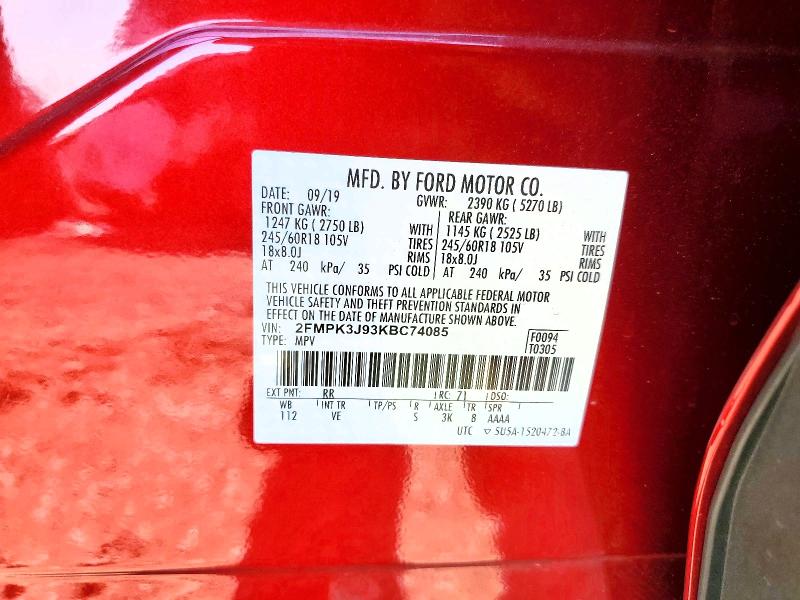 Aukcja sprzedaży 2019 Ford Edge, vin: 2FMPK3J93KBC74085, numer aukcji: 64132766
