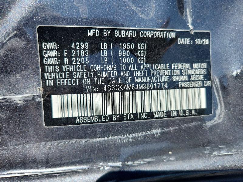 2021 Subaru Impreza მანქანა იყიდება აუქციონზე, vin: 4S3GKAM61M3601774, აუქციონის ნომერი: 63920536