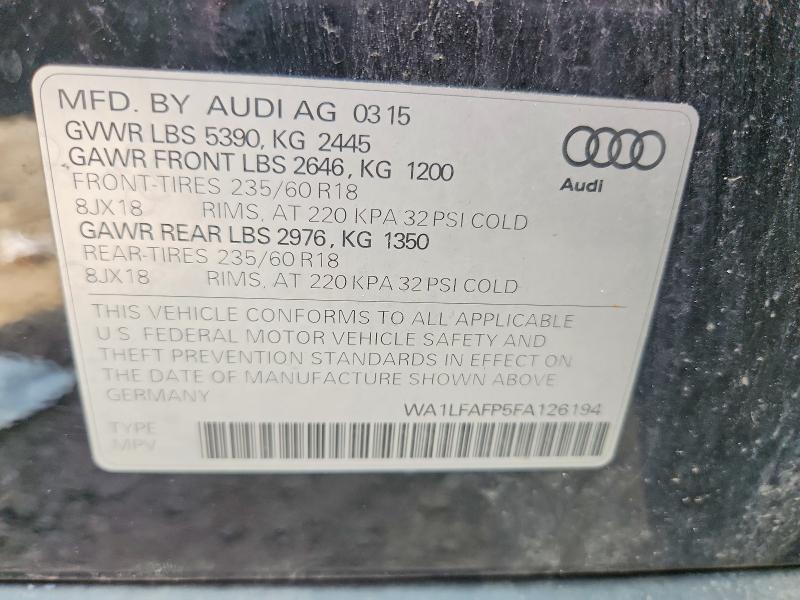 Aukcja sprzedaży 2015 Audi Q5, vin: WA1LFAFP5FA126194, numer aukcji: 66078766