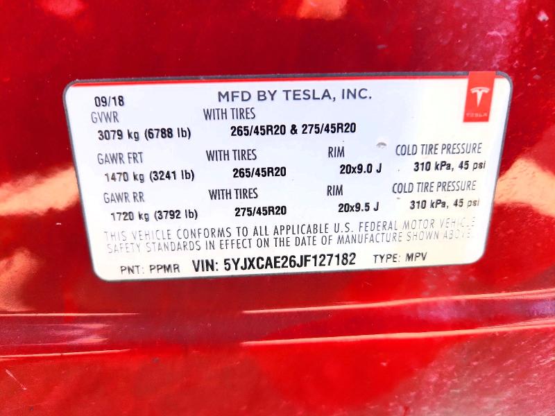 Aukcja sprzedaży 2018 Tesla Model X, vin: 5YJXCAE26JF127182, numer aukcji: 64720956