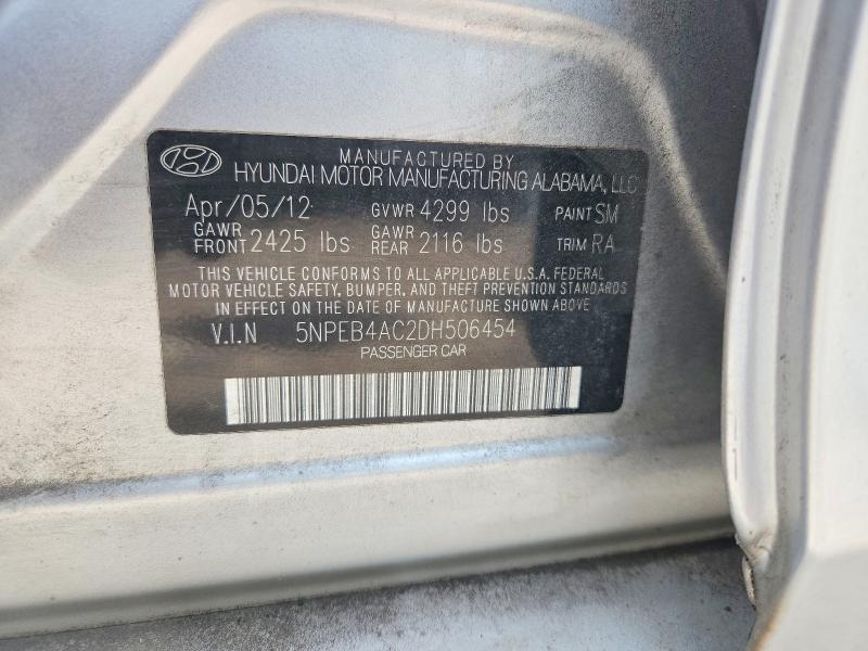 2013 Hyundai Sonata მანქანა იყიდება აუქციონზე, vin: 5NPEB4AC2DH506454, აუქციონის ნომერი: 64429646