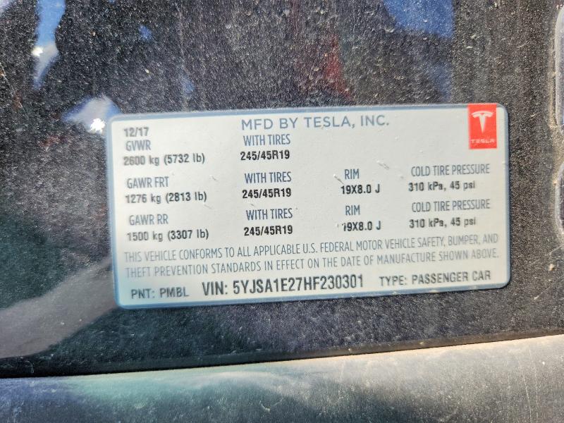 Продажа на аукционе авто 2017 Tesla Model S, vin: 5YJSA1E27HF230301, номер лота: 65024146