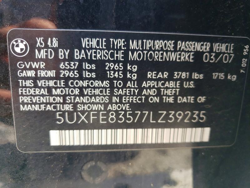 Aukcja sprzedaży 2007 Bmw X5, vin: 5UXFE83577LZ39235, numer aukcji: 65814596