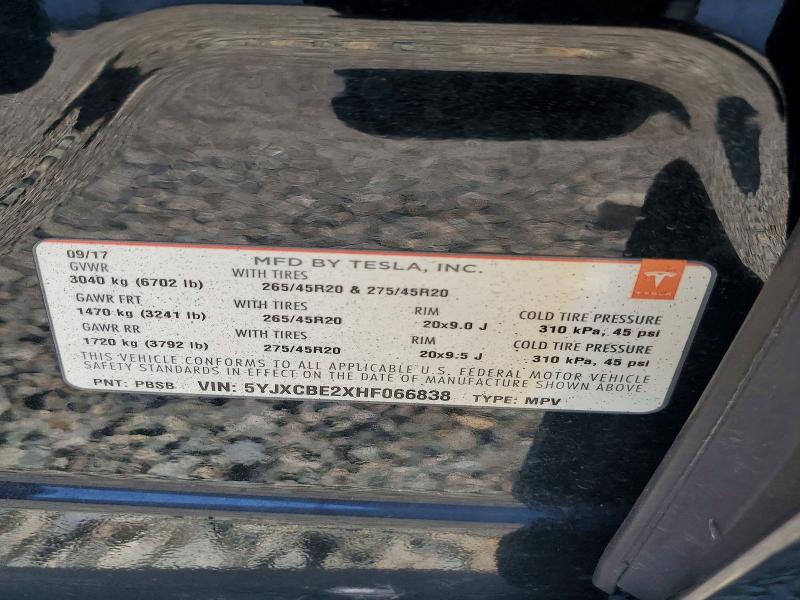Aukcja sprzedaży 2017 Tesla Model X, vin: 5YJXCBE2XHF066838, numer aukcji: 65748766