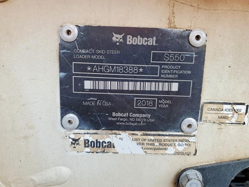 Продаж на аукціоні авто 2018 Bobcat S550, vin: AHGM18388, номер лоту: 64555106