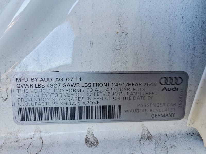 Продажа на аукционе авто 2012 Audi A4, vin: WAUBFAFL8CN004123, номер лота: 65002276