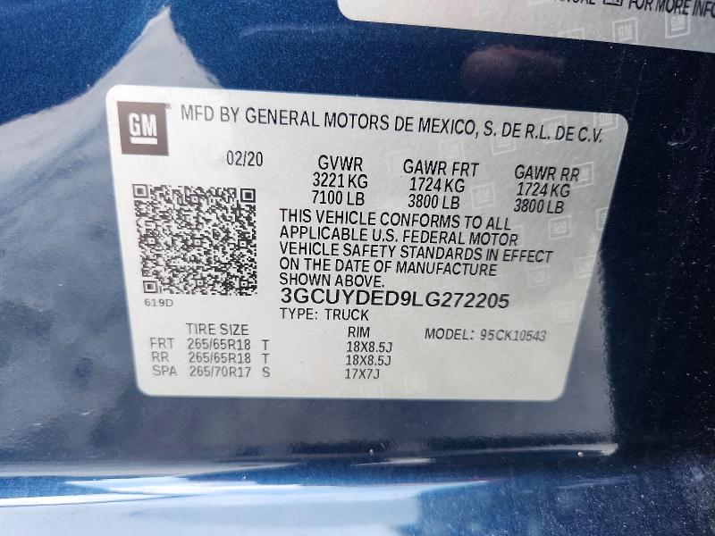 Продаж на аукціоні авто 2020 Chevrolet Silverado, vin: 3GCUYDED9LG272205, номер лоту: 66697896