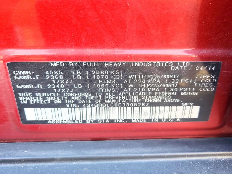 Aukcja sprzedaży 2014 Subaru Outback, vin: 4S4BRBLC0E3305287, numer aukcji: 65987316
