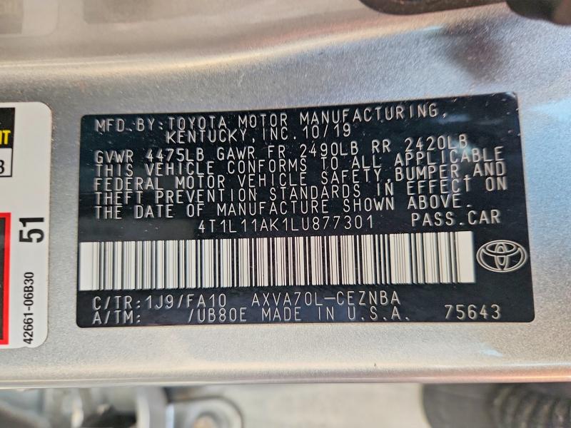 Aukcja sprzedaży 2020 Toyota Camry, vin: 4T1L11AK1LU877301, numer aukcji: 64608596