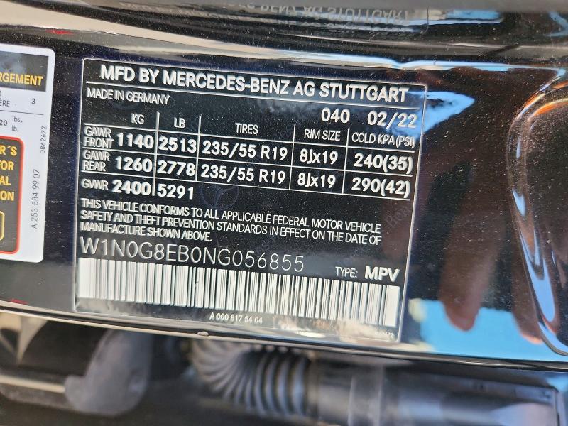 64562356 :رقم المزاد ، W1N0G8EB0NG056855 vin ، 2022 Mercedes-benz Glc مزاد بيع