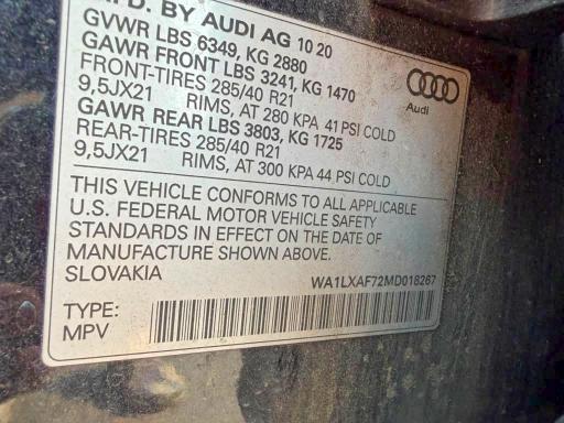 Продажа на аукционе авто 2021 Audi Q7, vin: WA1LXAF72MD018267, номер лота: 64675416