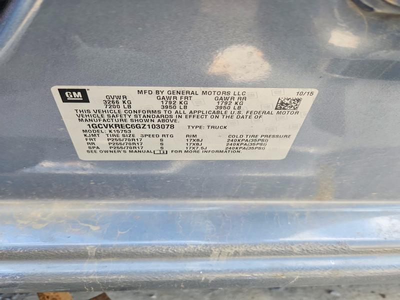 65805986 :رقم المزاد ، 1GCVKREC6GZ103078 vin ، 2016 Chevrolet Silverado مزاد بيع