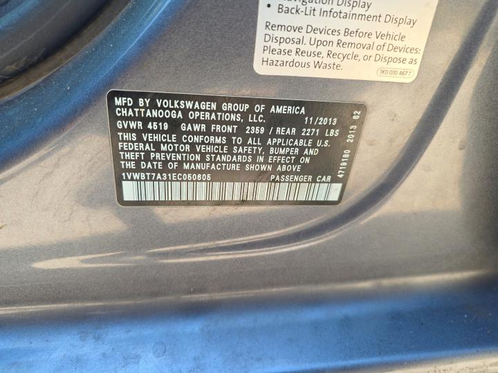 Продаж на аукціоні авто 2014 Volkswagen Passat, vin: 1VWBT7A31EC050605, номер лоту: 66600106