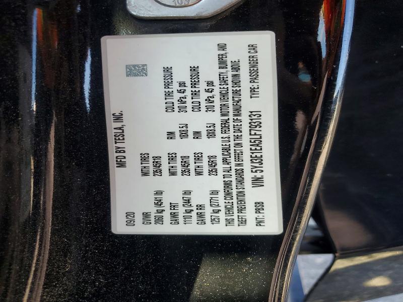 2020 Tesla Model 3 მანქანა იყიდება აუქციონზე, vin: 5YJ3E1EA5LF793131, აუქციონის ნომერი: 66237076