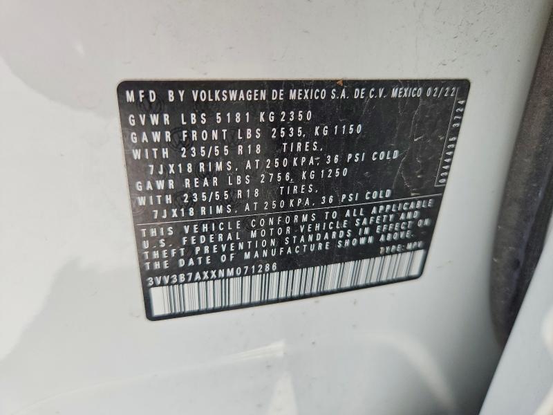 64956066 :رقم المزاد ، 3VV3B7AXXNM071286 vin ، 2022 Volkswagen Tiguan مزاد بيع