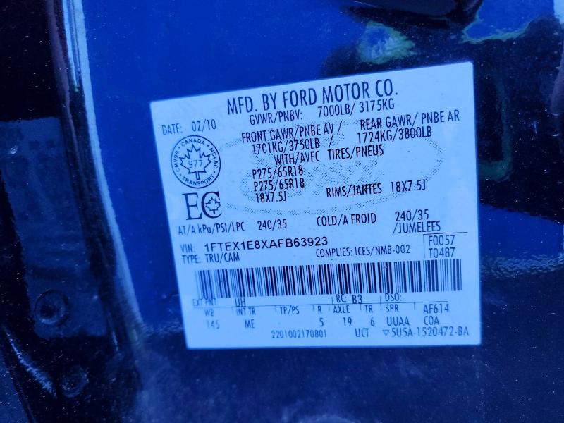 Продажа на аукционе авто 2010 Ford F150, vin: 1FTEX1E8XAFB63923, номер лота: 63009876