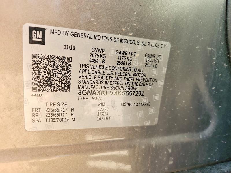 2019 Chevrolet Equinox მანქანა იყიდება აუქციონზე, vin: 3GNAXKEVXKS557291, აუქციონის ნომერი: 64649336