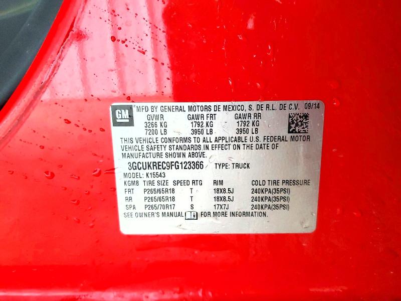 2015 Chevrolet Silverado მანქანა იყიდება აუქციონზე, vin: 3GCUKREC9FG123366, აუქციონის ნომერი: 66166796