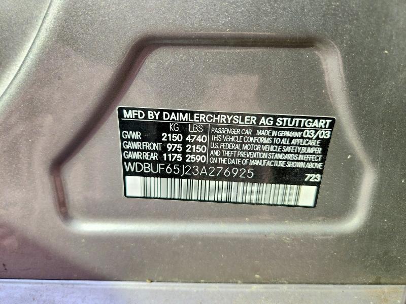 Продажа на аукционе авто 2003 Mercedes-benz E, vin: WDBUF65J23A276925, номер лота: 64368016