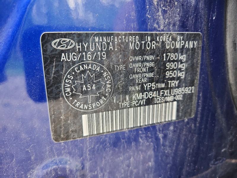 65493506 :رقم المزاد ، KMHD84LFXLU985921 vin ، 2020 Hyundai Elantra مزاد بيع