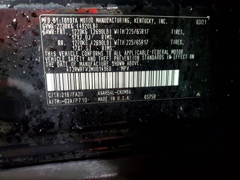 2021 Toyota Rav4 მანქანა იყიდება აუქციონზე, vin: 4T3RWRFV3MU014960, აუქციონის ნომერი: 64135186