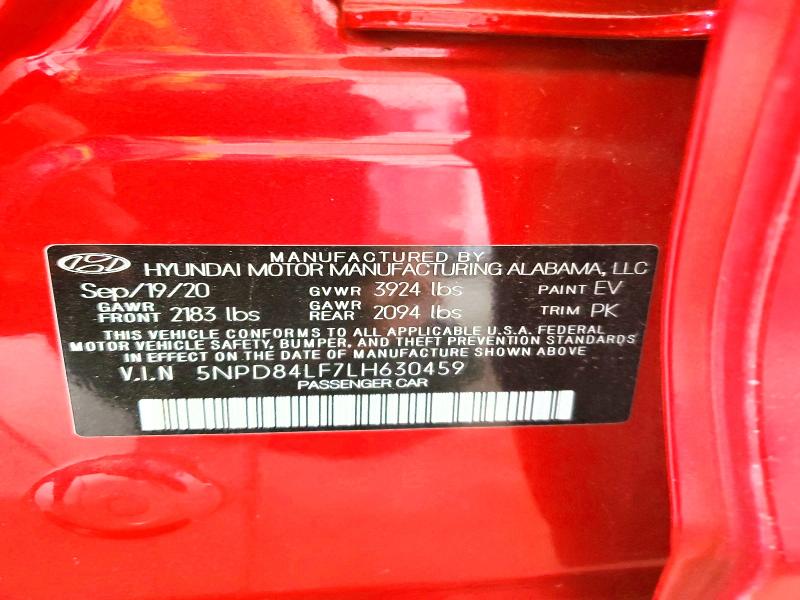 64570246 :رقم المزاد ، 5NPD84LF7LH630459 vin ، 2020 Hyundai Elantra مزاد بيع