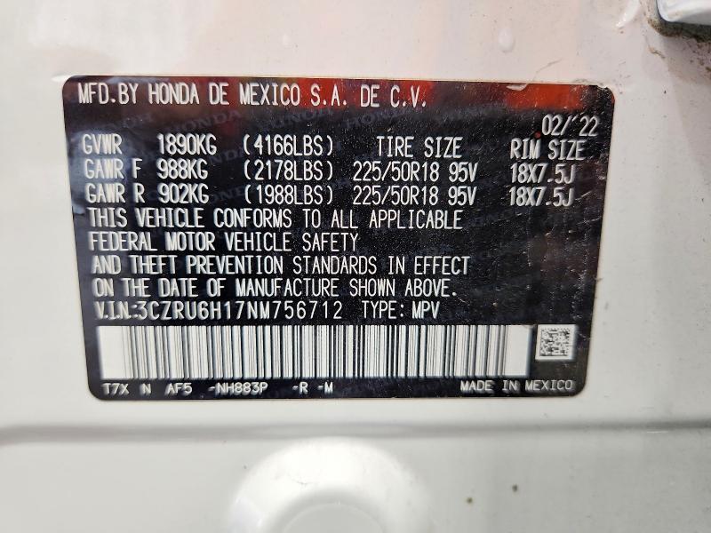 Продажа на аукционе авто 2022 Honda Hr-v, vin: 3CZRU6H17NM756712, номер лота: 63661196