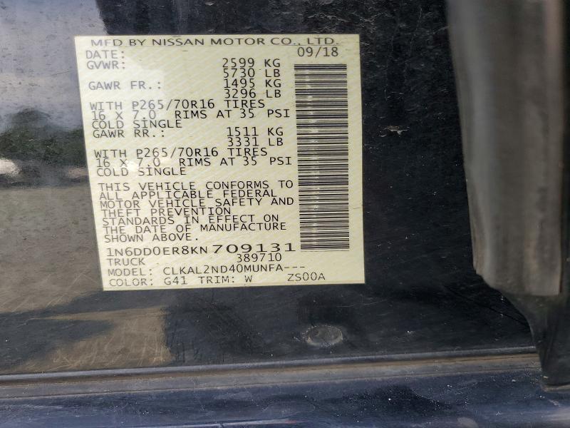 65313506 :رقم المزاد ، 1N6DD0ER8KN709131 vin ، 2019 Nissan Frontier مزاد بيع