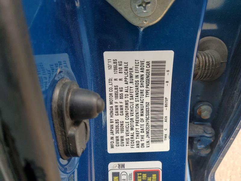 65008316 :رقم المزاد ، JHMZE2H79CS003752 vin ، 2012 Honda Insight مزاد بيع