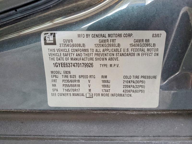 2007 Cadillac Srx მანქანა იყიდება აუქციონზე, vin: 1GYEE637470179926, აუქციონის ნომერი: 63447416
