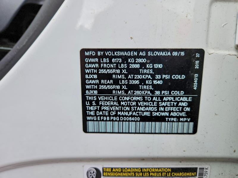 Aukcja sprzedaży 2016 Volkswagen Touareg, vin: WVGEF9BP9GD006400, numer aukcji: 63783556