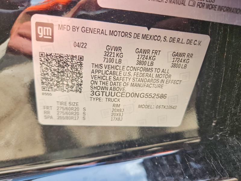 Продаж на аукціоні авто 2022 Gmc Sierra, vin: 3GTUUCED0NG552586, номер лоту: 63029306