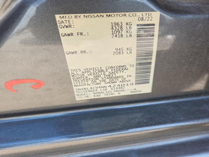 Продажа на аукционе авто 2022 Nissan Altima, vin: 1N4BL4CV4NN424019, номер лота: 64157826
