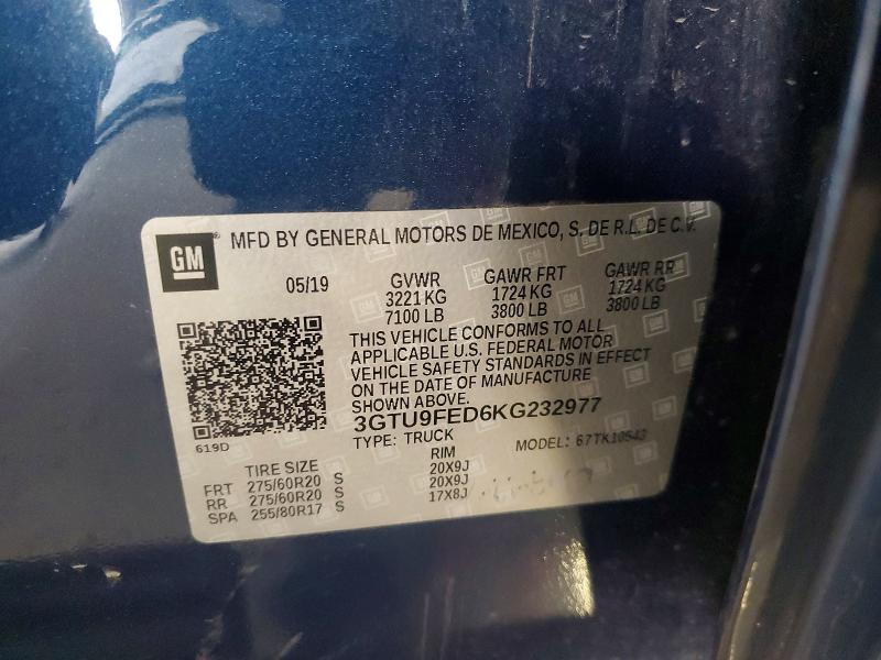Aukcja sprzedaży 2019 Gmc Sierra, vin: 3GTU9FED6KG232977, numer aukcji: 65383476