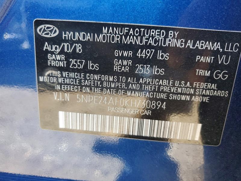 Aukcja sprzedaży 2019 Hyundai Sonata, vin: 5NPE24AF0KH730894, numer aukcji: 66116106