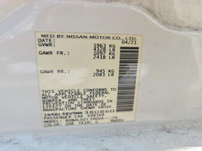 64672706 :رقم المزاد ، 1N4BL4BV9MN380860 vin ، 2021 Nissan Altima مزاد بيع