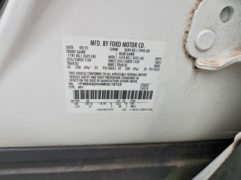Aukcja sprzedaży 2021 Ford Explorer, vin: 1FMSK8DH0MGC18725, numer aukcji: 64771986